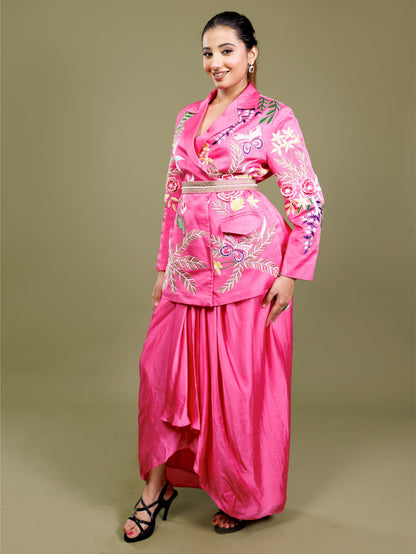 Pink 3D Floral Blazer Set