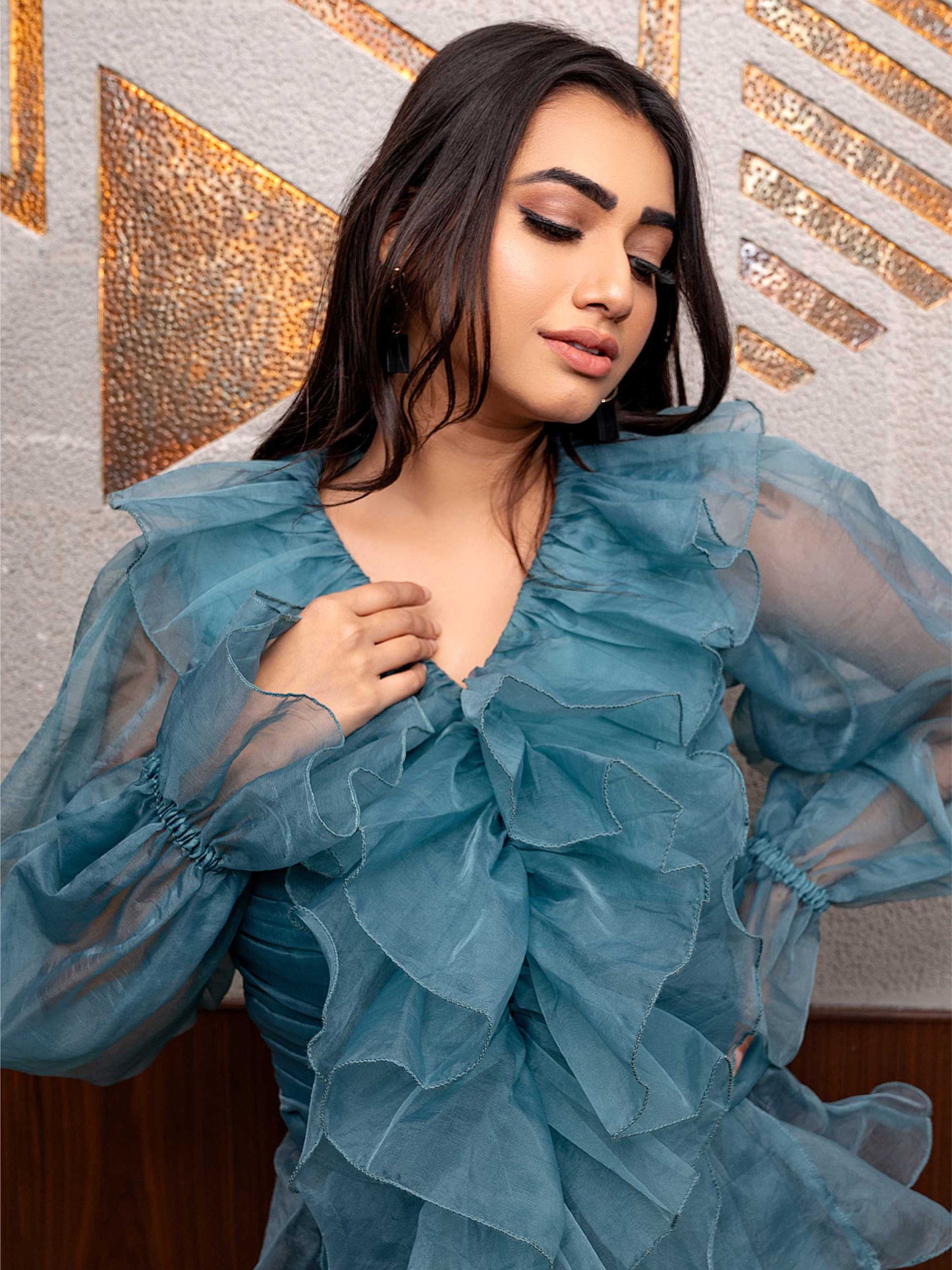 Teal Ruffle Top