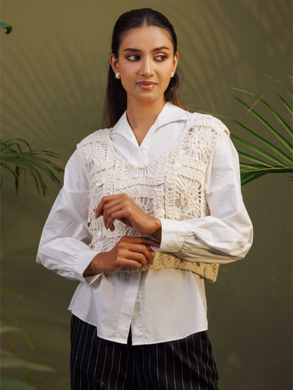 White Shirt with Crochet Vest