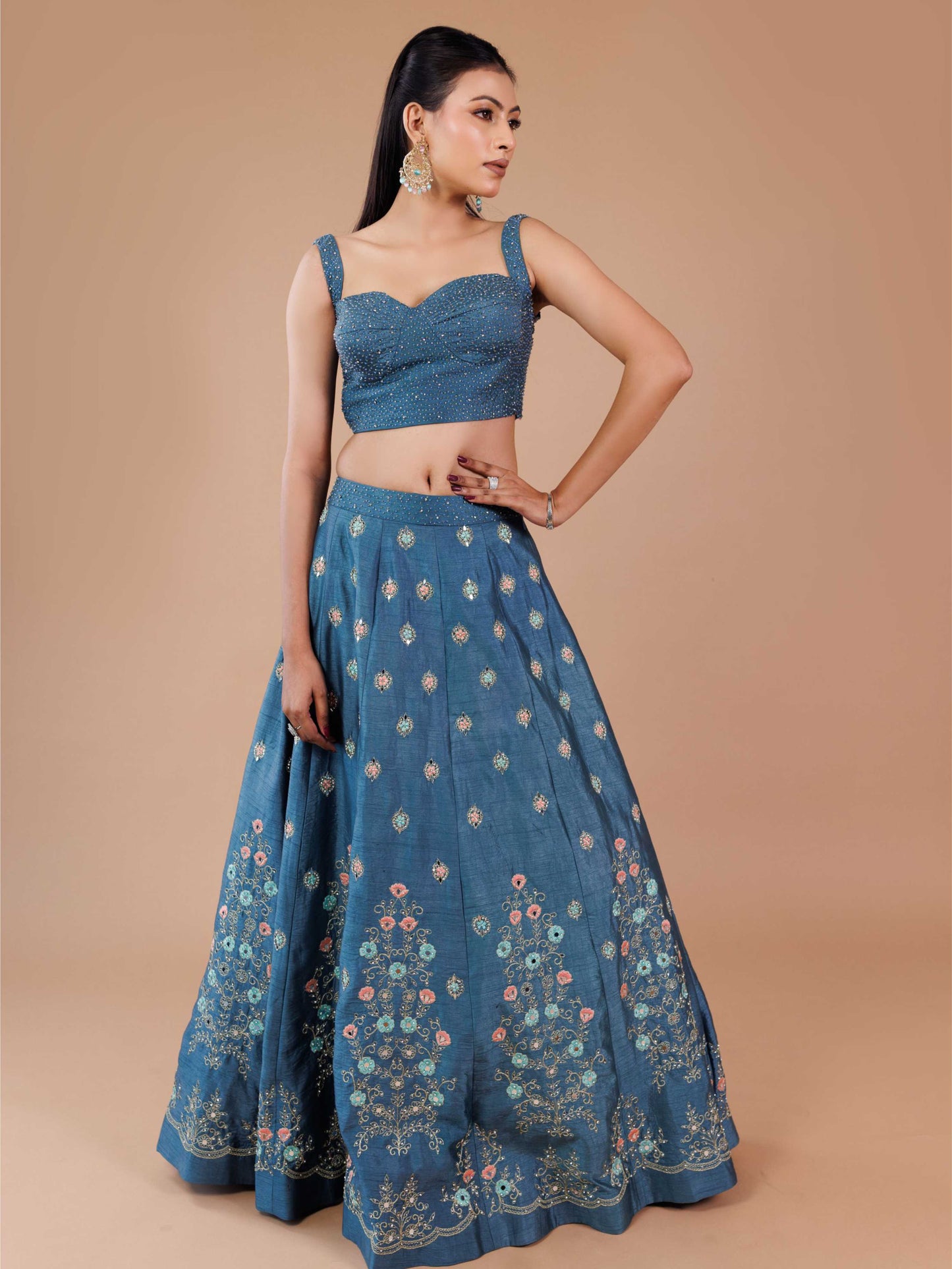 Peacock Blue Embroidery Indo Western