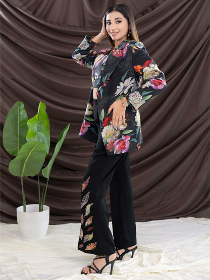 Black Printed Blazer Set