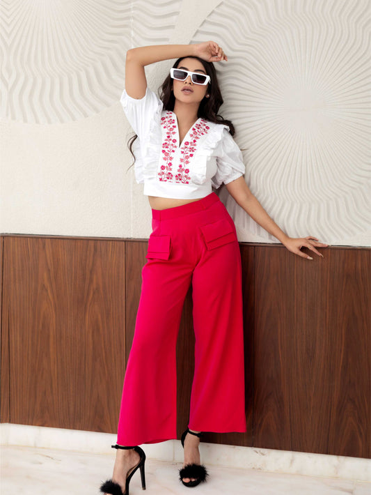 White & Pink Embroidered Co-Ords