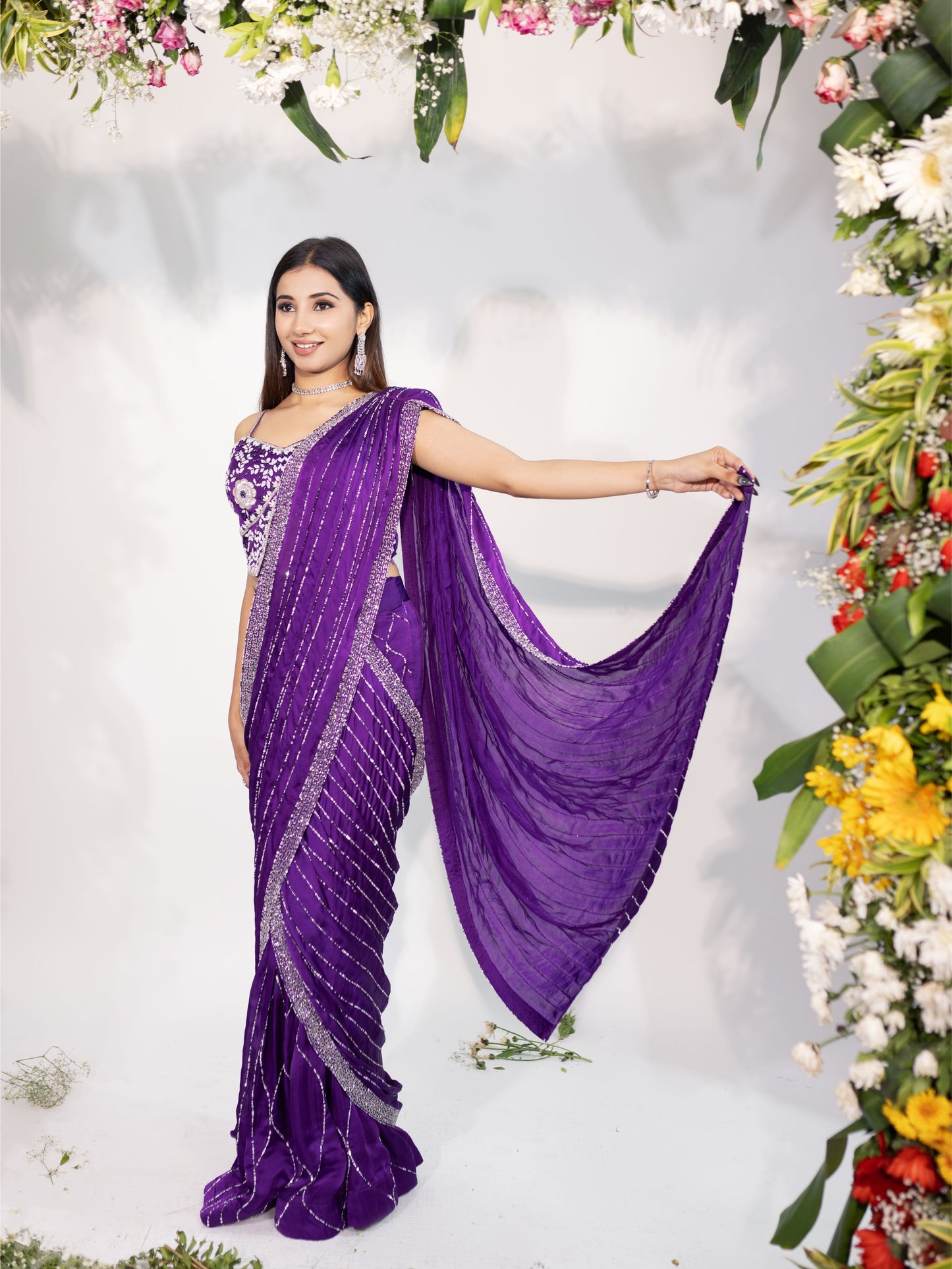 Bright Purple Drape Saree