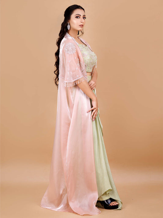 Peach Cape Dhoti Set