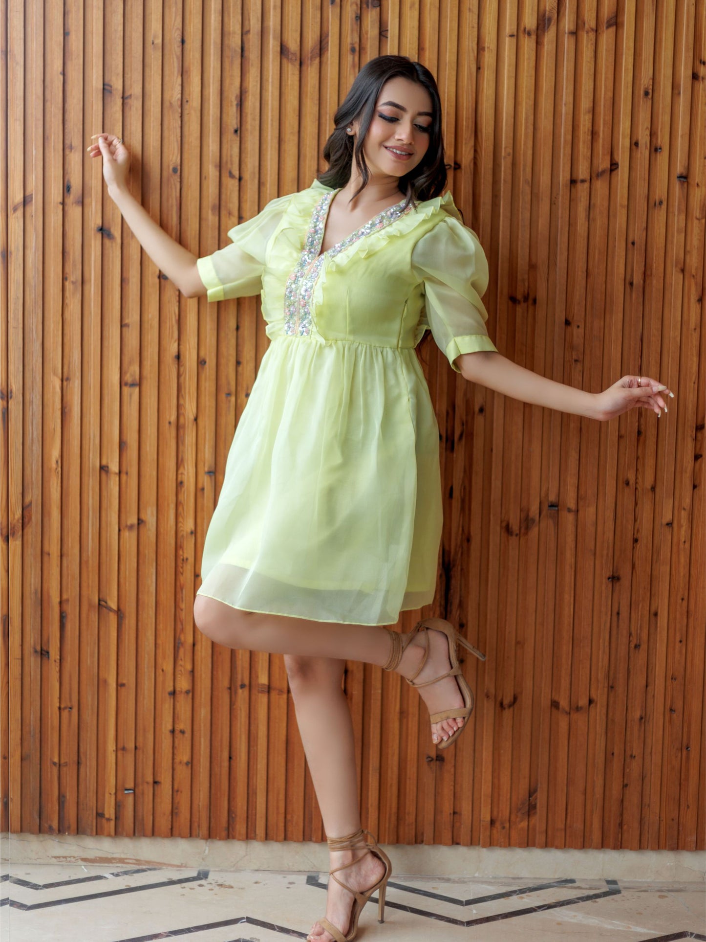 Pastel Yellow Embellished Dress