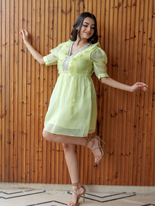 Pastel Yellow Embellished Dress