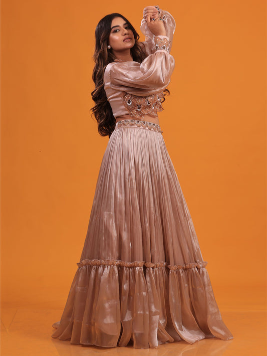 Leaf Embellished Skirt Set