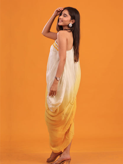 One Shoulder Ombre Drape Dress