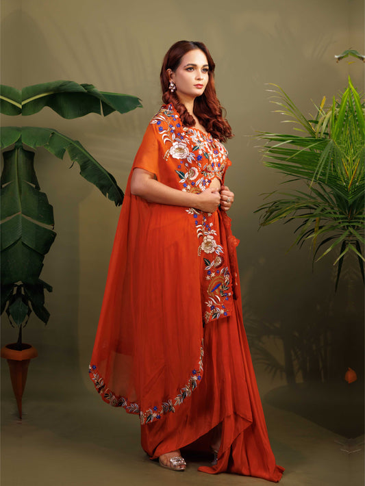 Burnt Orange Embroidered Drape set