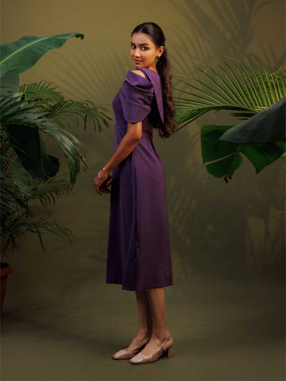 Purple Draped Midi Dress