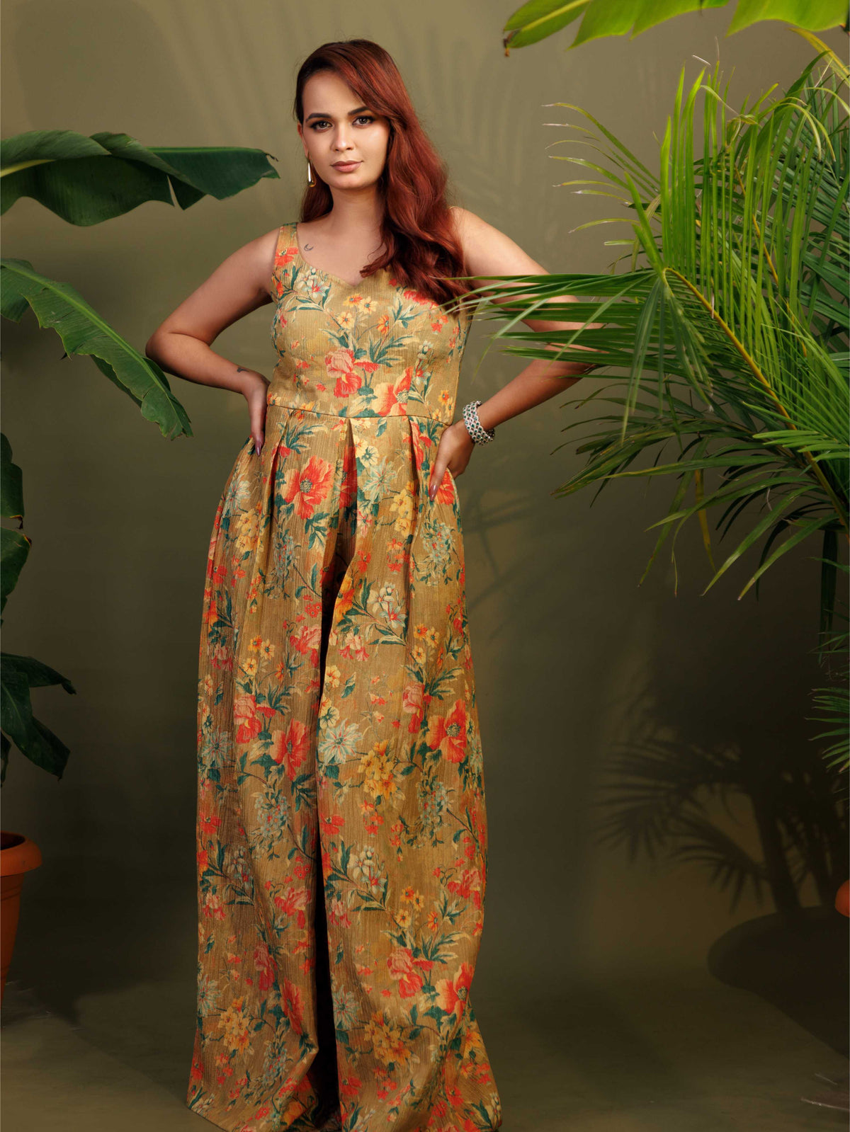 Mustard Floral Flared Dress
