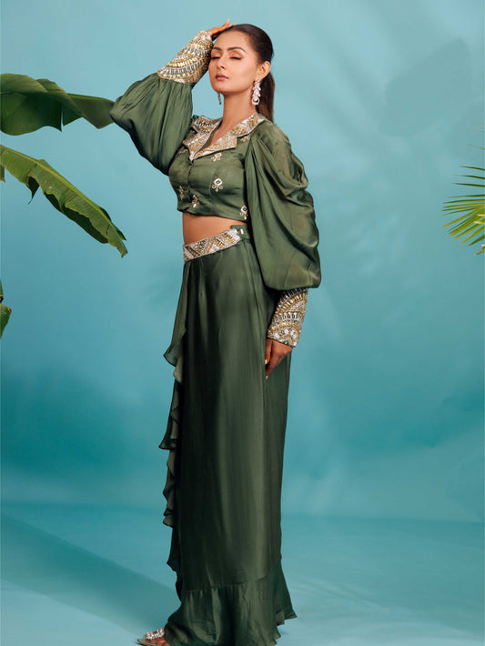 Olive Green Embellished Co-Ord Set