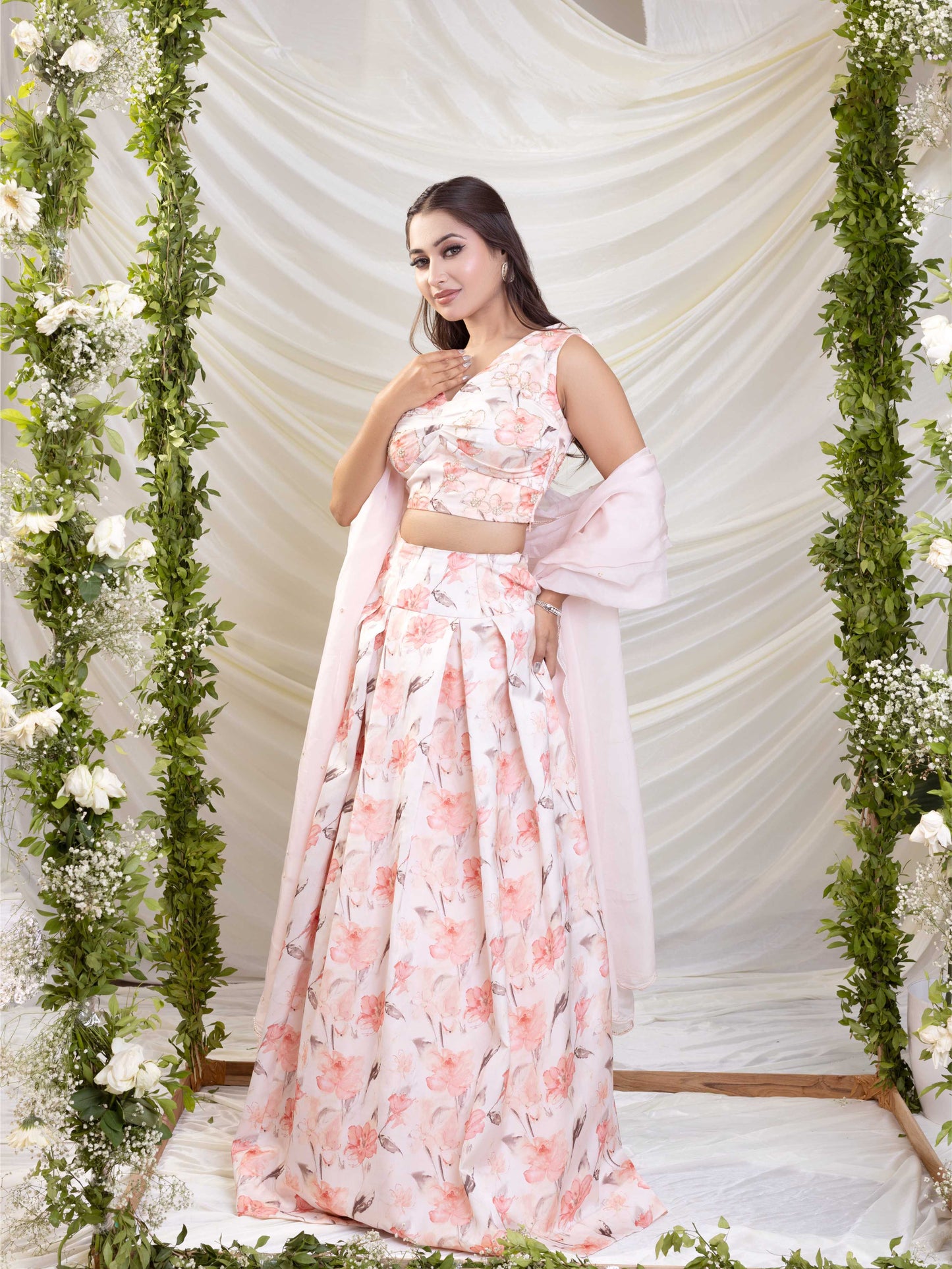 Peach Printed Indo-western