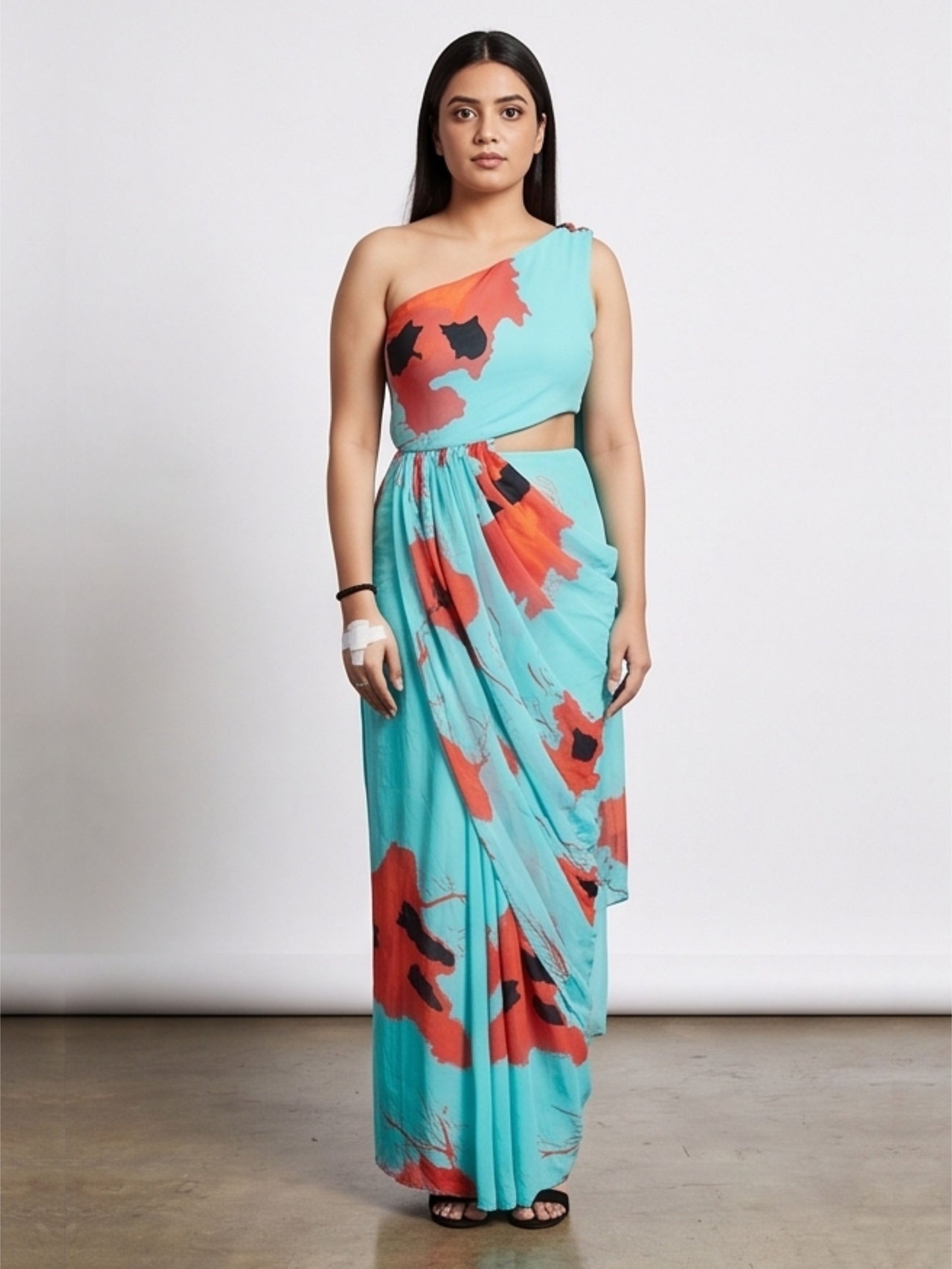 Blue Printed One shoulder Dress