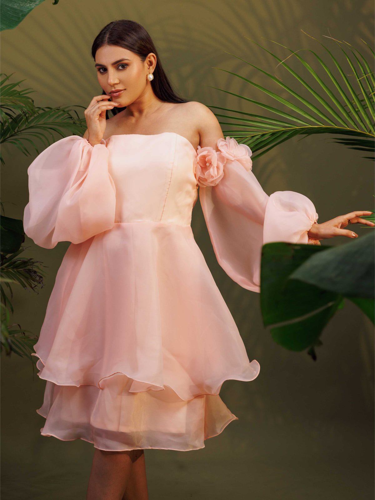Peach Off-Shoulder Mini Dress