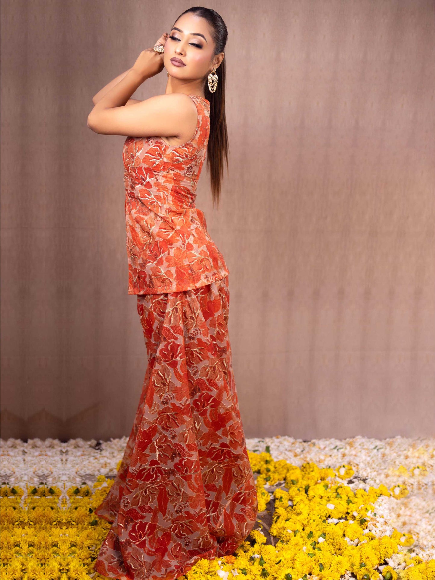 Orange Organza Palazzo Set