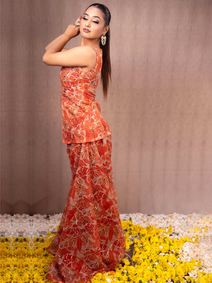 Orange Organza Palazzo Set