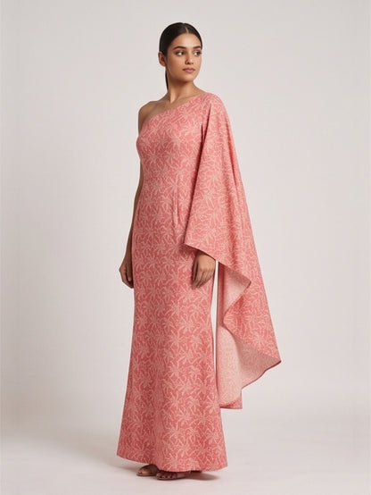 Pestel Pink Printed One Shoulder Two Piece