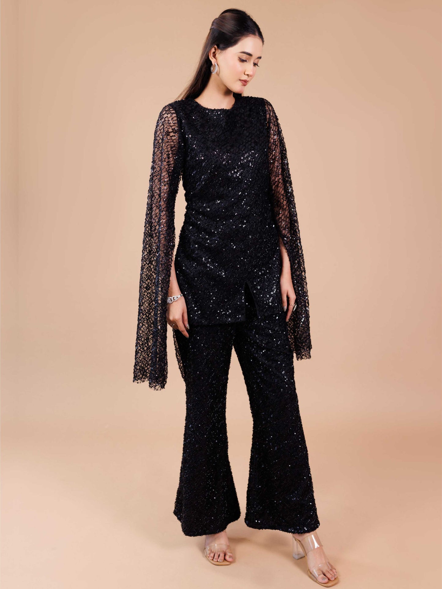 Black Net Embroidered Co-ord Set