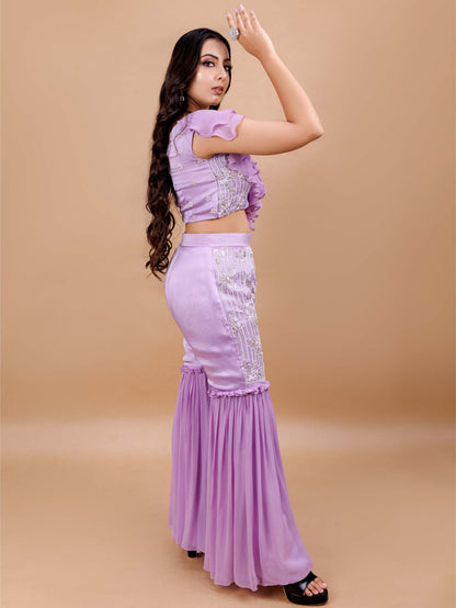 Lavender Embellished Sharara Set