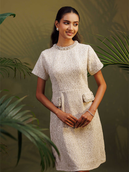 Pearl Off-White Tweed Dress