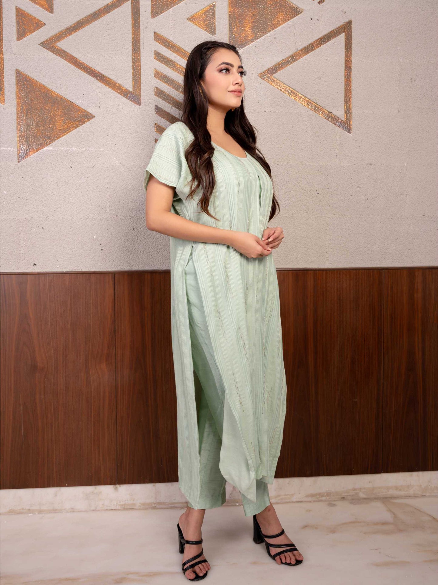 Green  Pintucks Kurta Set