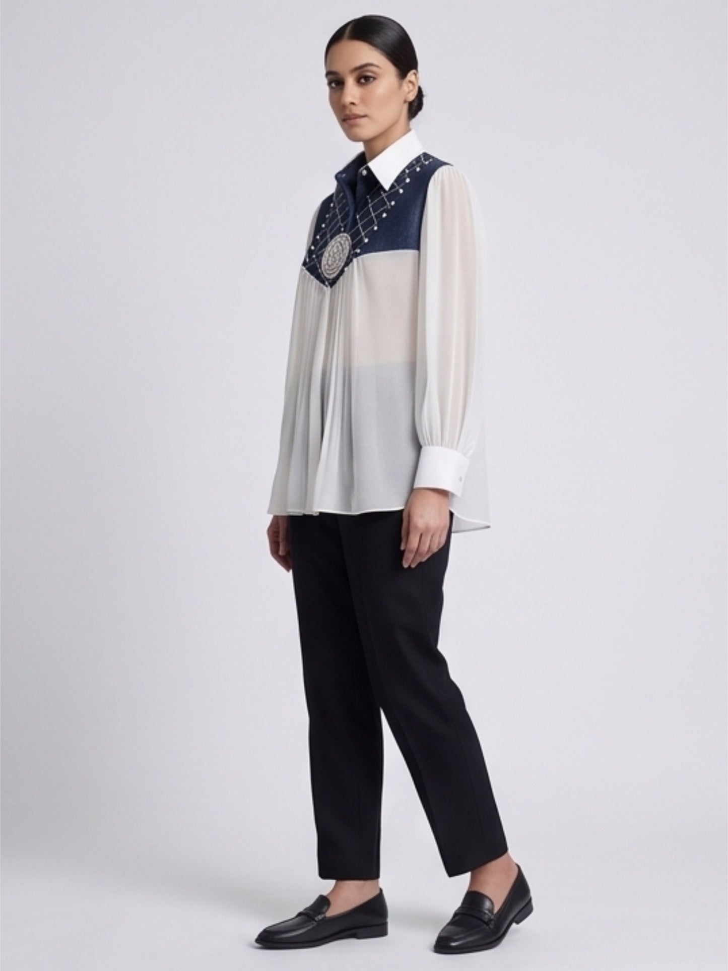Denim Flap Organza Shirt