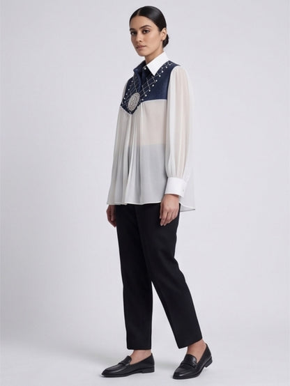 Denim Flap Organza Shirt