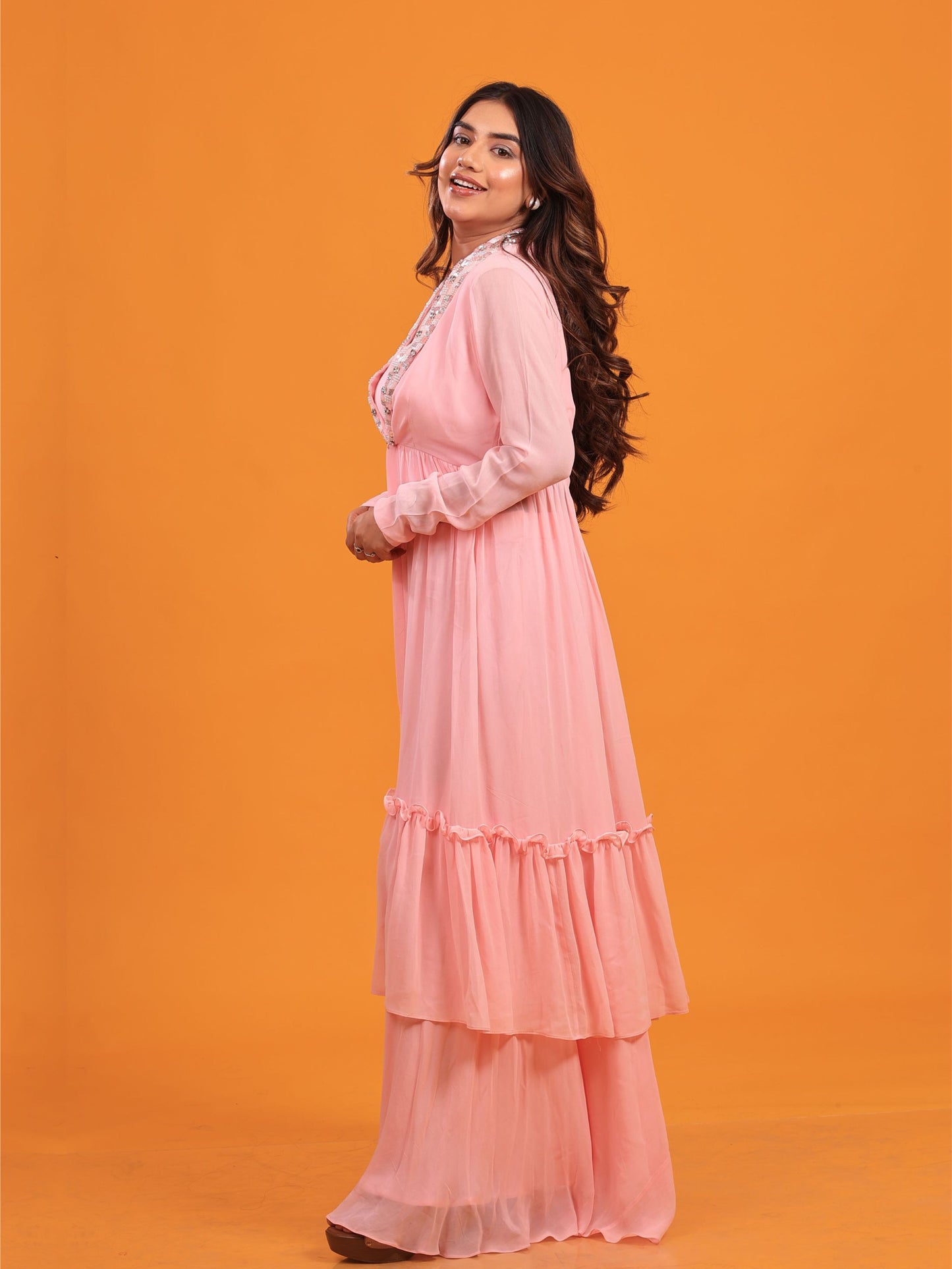 Pure Georgette Pink Embellished