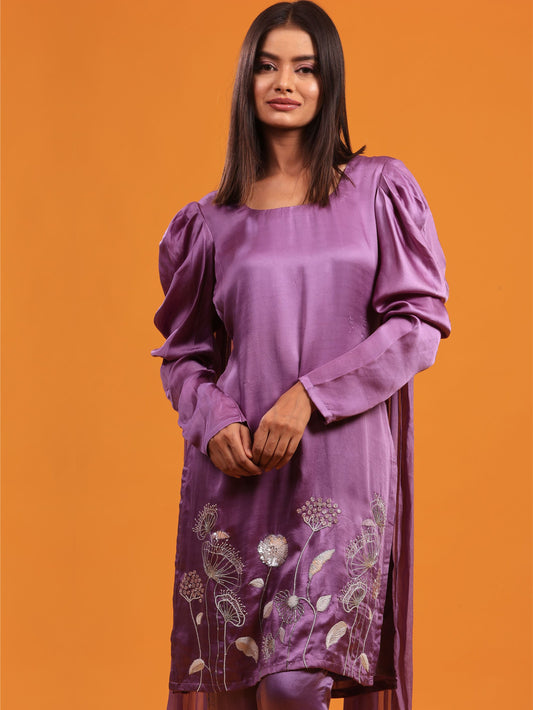 Lavender Kurta Set Attached Dupatta