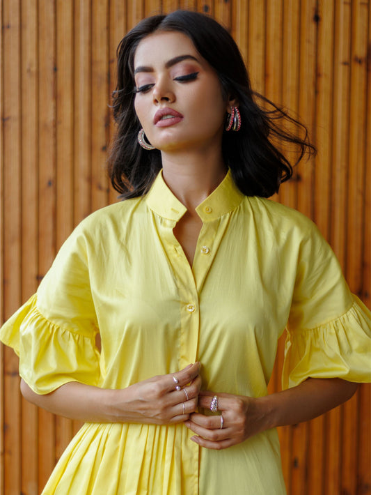 Yellow Up Down Gathered Dress