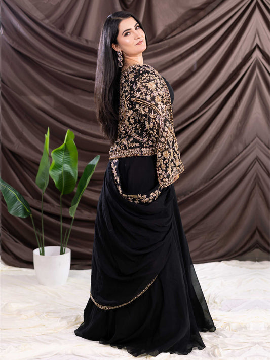 Black Organza  Drape Saree