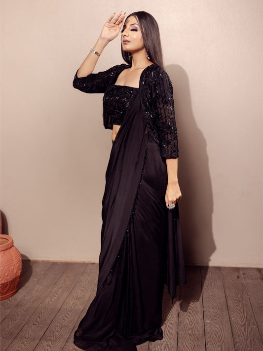 Black Jacket Saree