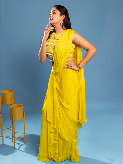 Yellow Ready To Wear Saree
