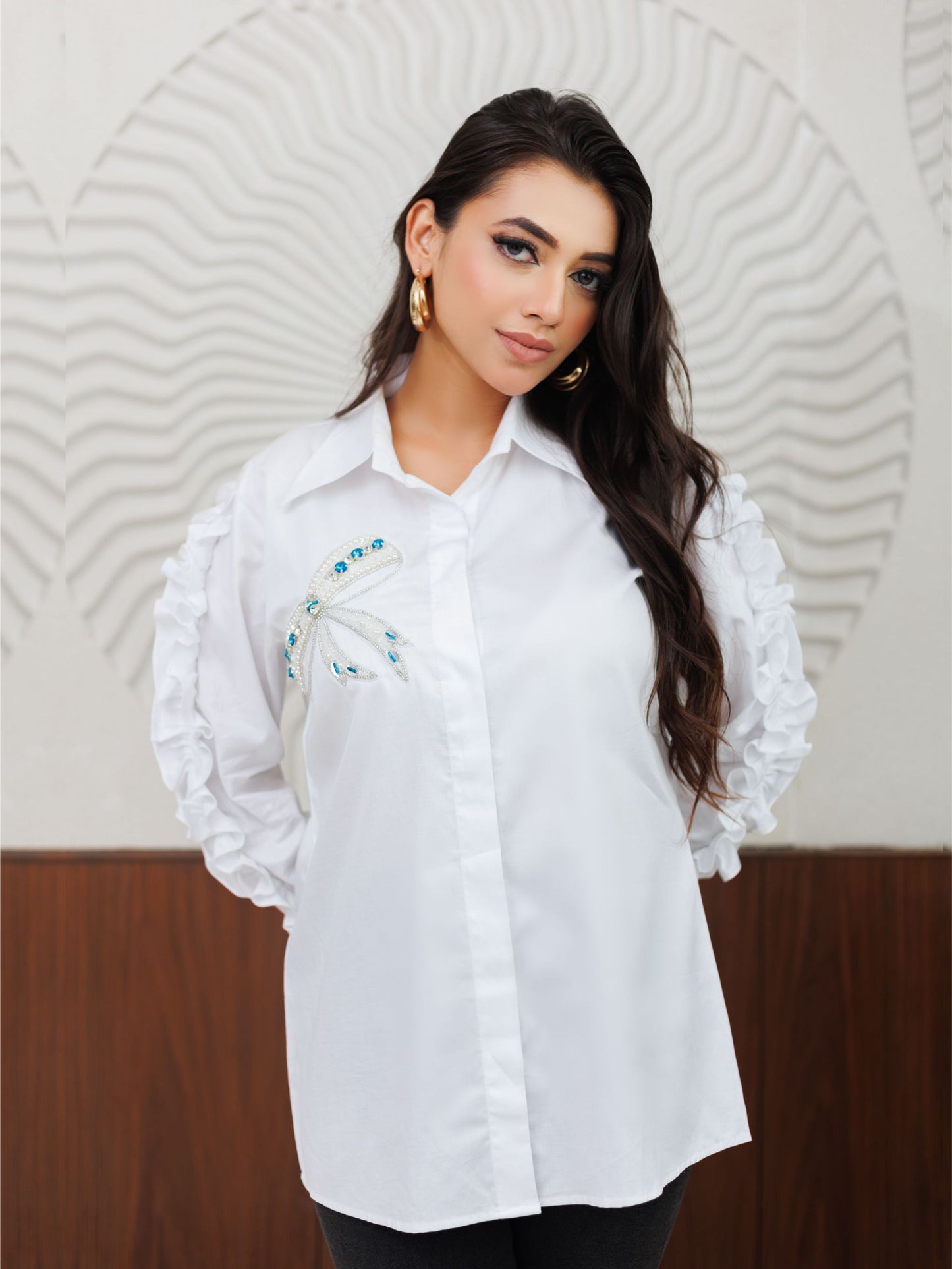 White Bow Embellished Shirt
