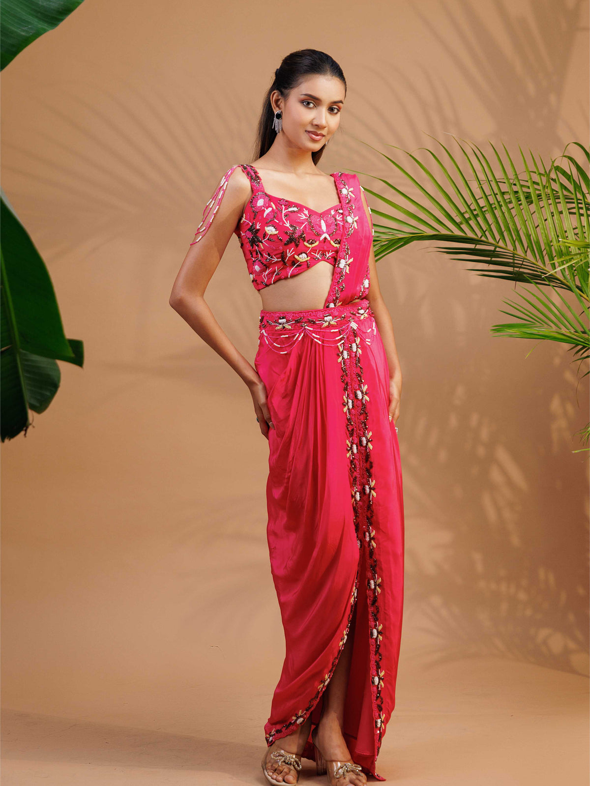 Fuchsia Embroidered Drape Set