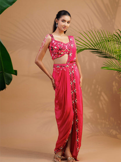 Fuchsia Embroidered Drape Set