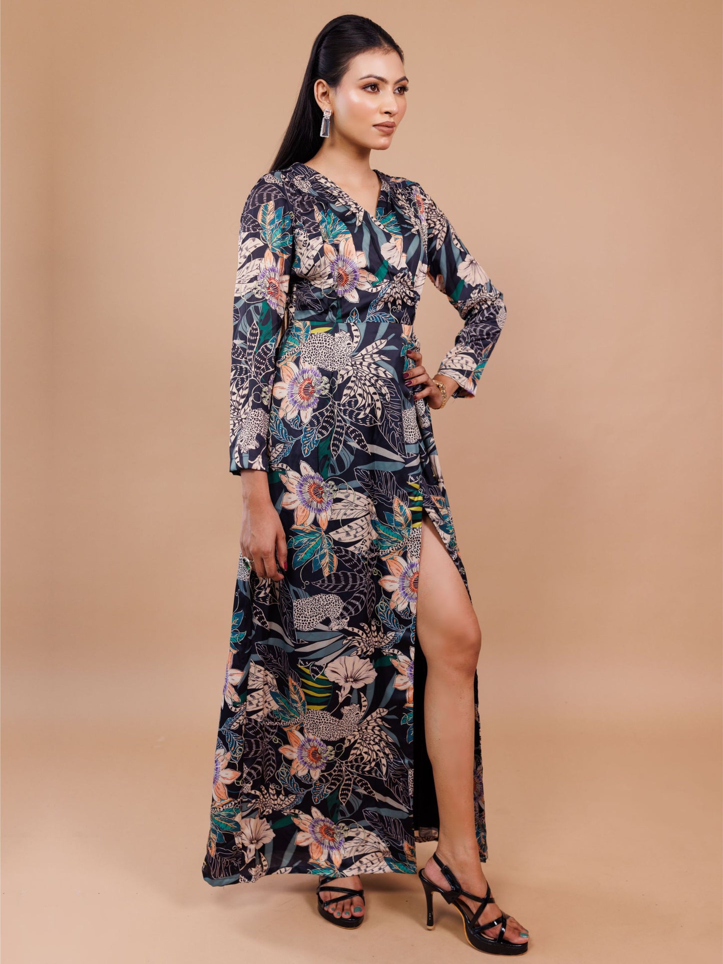 Black Floral Print Maxi Dress