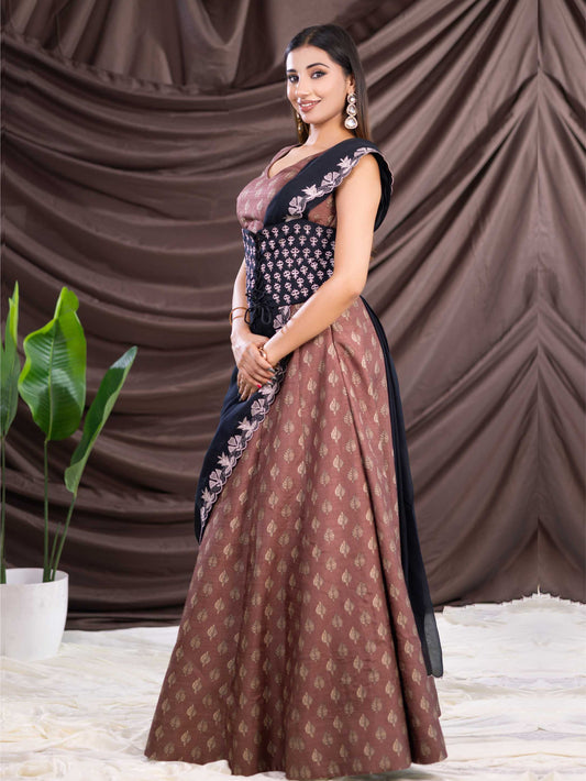 Brown Black Corset Indo - Western
