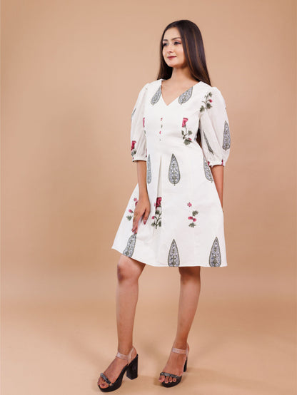 White Printed Princesscut Dress