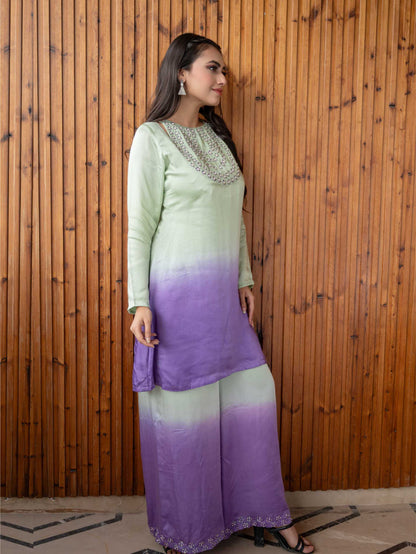 Green Lavender Flow Dye Kurta Set