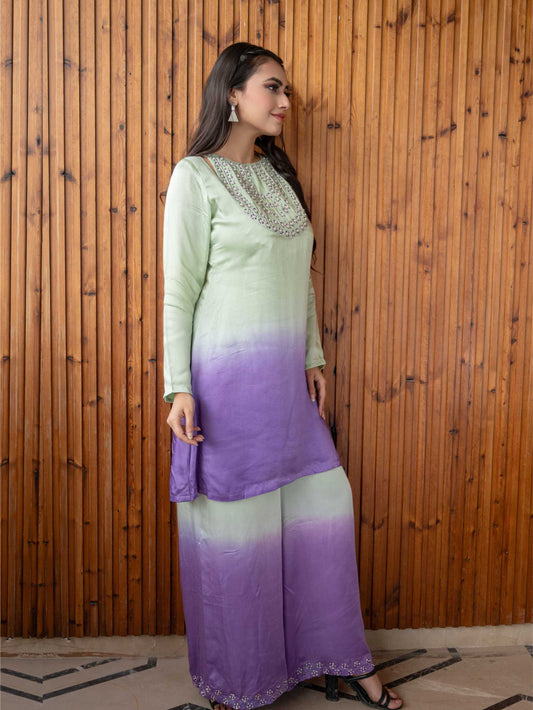 Green Lavender Flow Dye Kurta Set