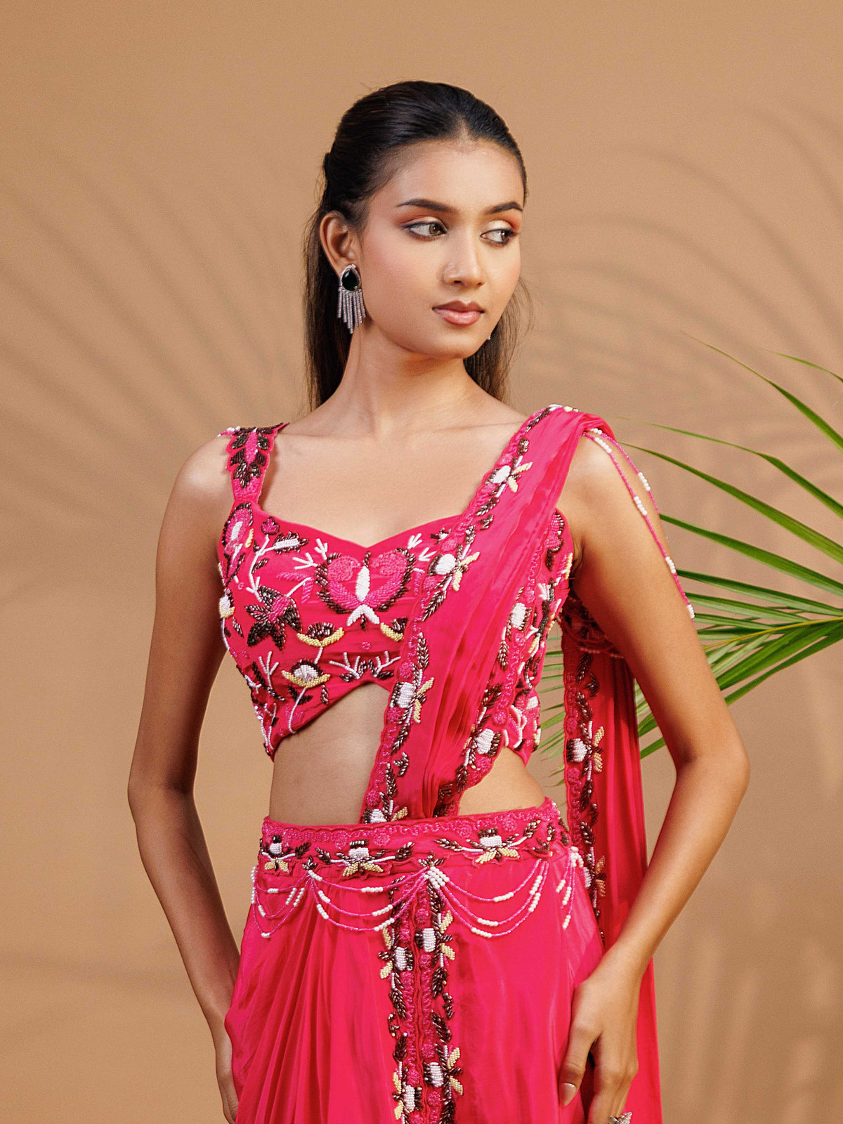 Fuchsia Embroidered Drape Set