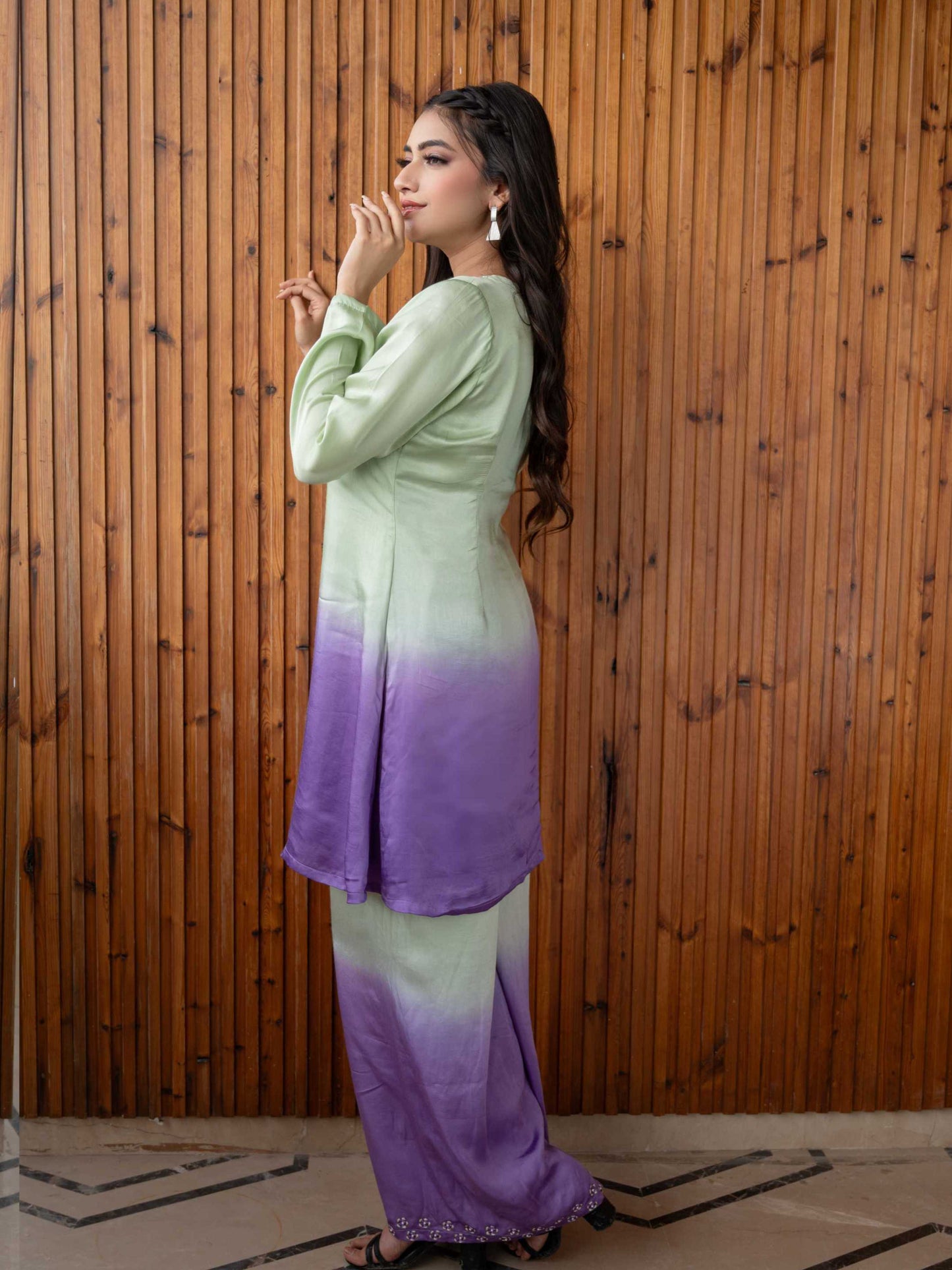 Green Lavender Flow Dye Kurta Set