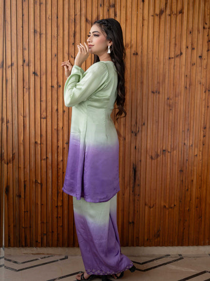 Green Lavender Flow Dye Kurta Set