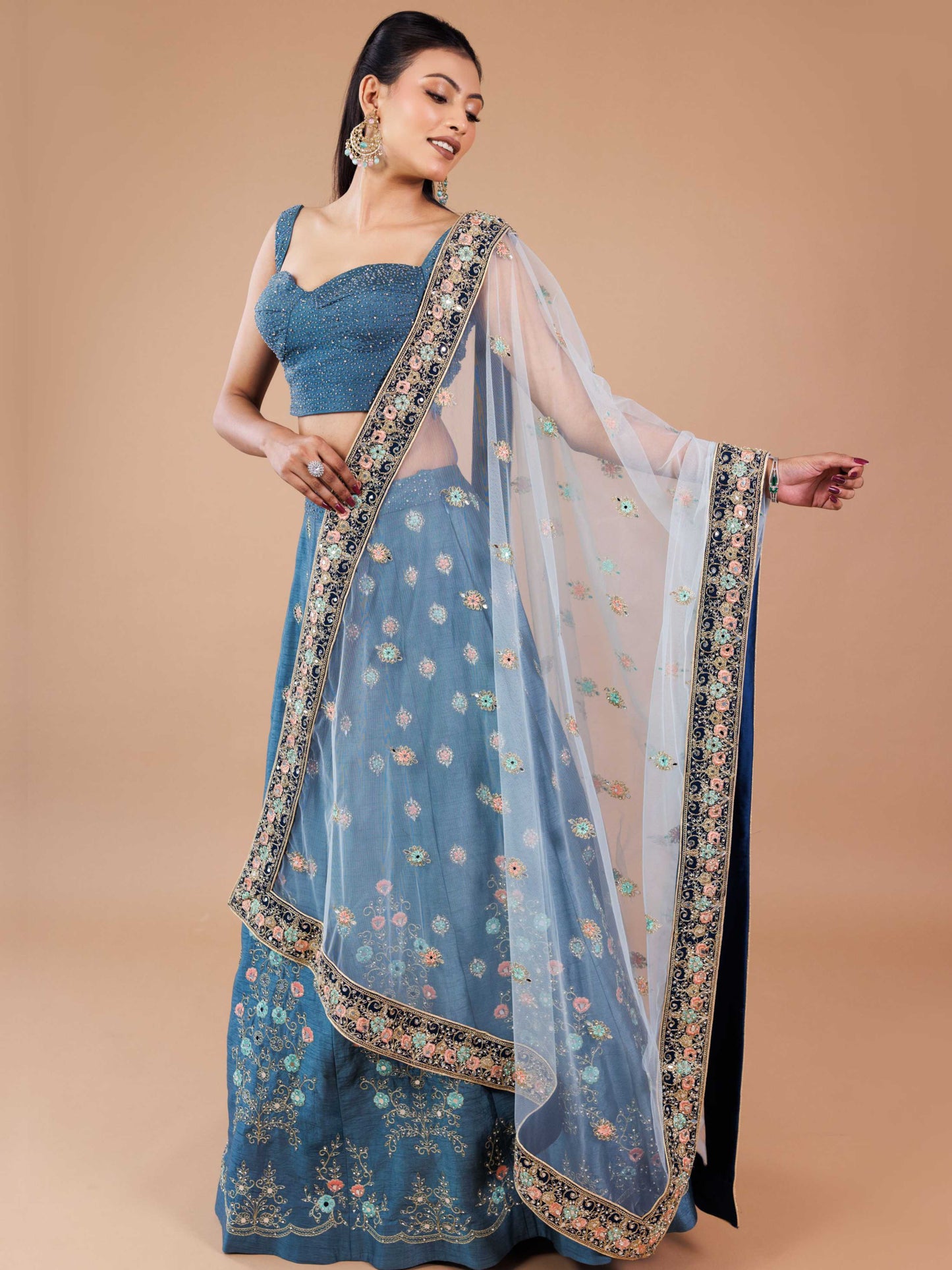 Peacock Blue Embroidery Indo Western