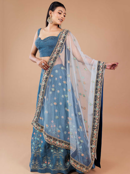 Peacock Blue Embroidery Indo Western