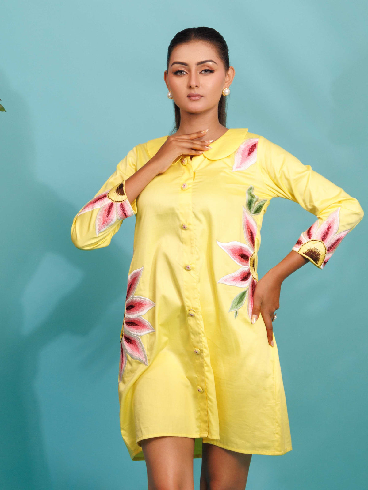 Lemon Floral Shirt Dress