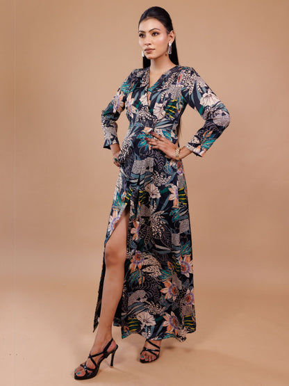 Black Floral Print Maxi Dress