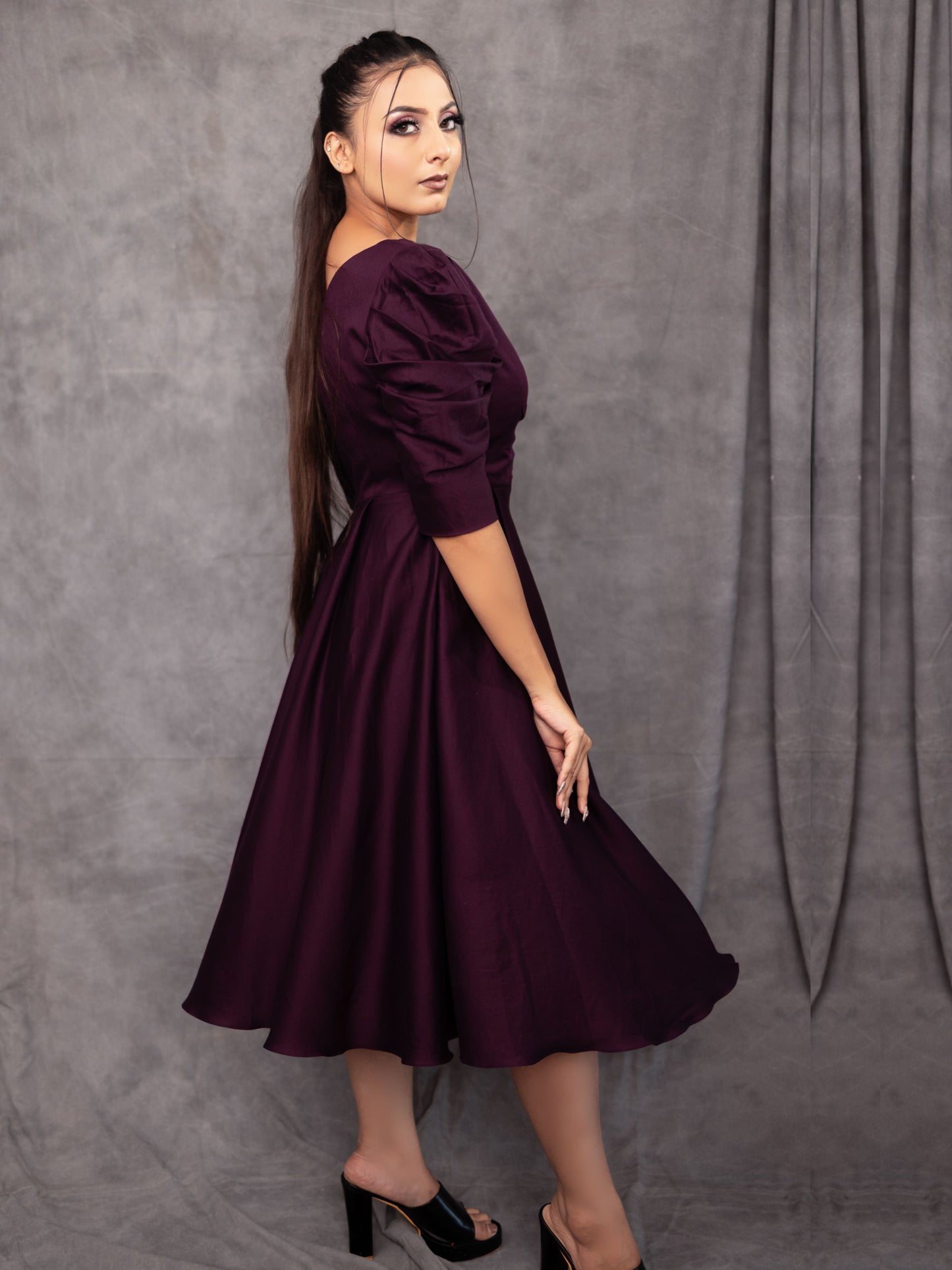 Wine One Off Shoulder Dress